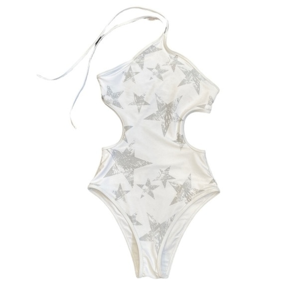 Aerie White Silver Stars Cut Out One Piece Swimsuit - Picture 3 of 7